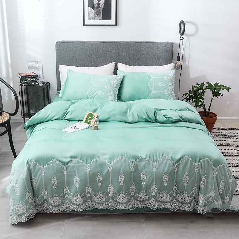 Ice Silk Bed Sheet Quilt Cover Advanced Simple Four-Piece Set