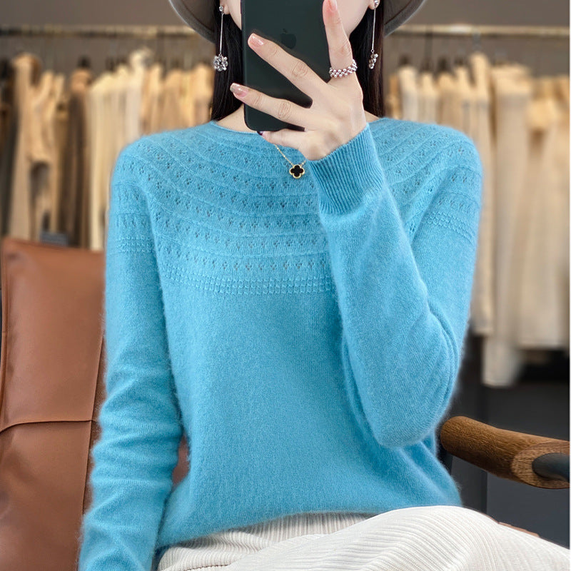 Seamless Front Line Ready-made Garments Curling Collar Hollow Sweater