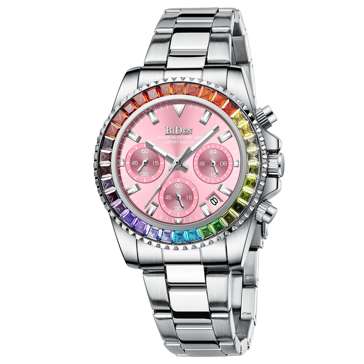 Fashion Steel Band Colored Diamond Ladies Watch
