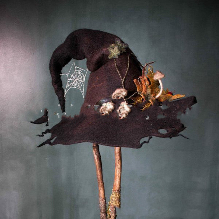 Women Modern Witch Hat Costume Pointed Wool Felt Halloween Party Hats Witch Hat Warm Autumn Winter Cosplay Props