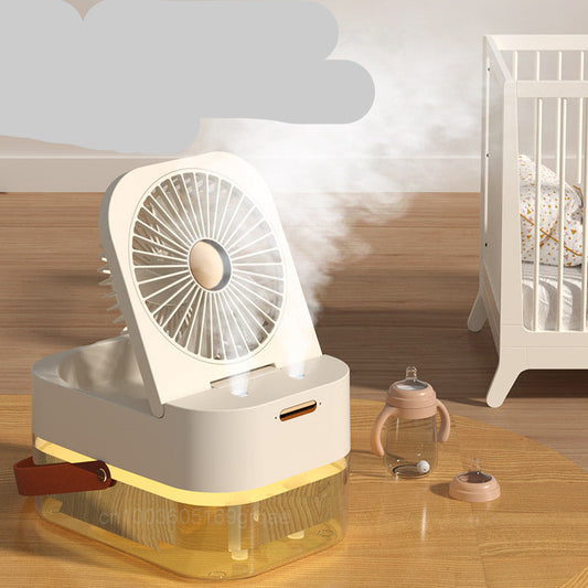 Humidifier emitting steam in a room with a baby crib and bottle.