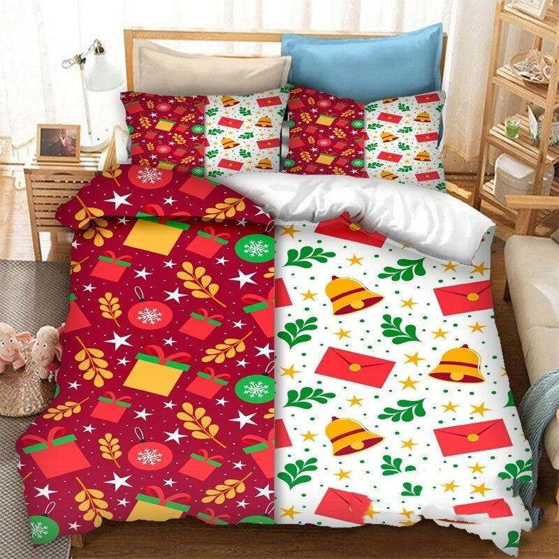 Christmas Printed Polyester Fiber Quilt Cover Pillowcase Bed Sheet