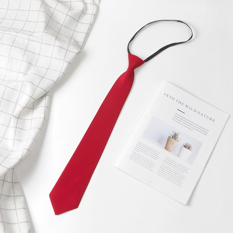 JK Japanese Style Male And Female Student Lazy Zipper Tie College Style Punch-free Shirt Formal Wear 8CM Wide Black Tie