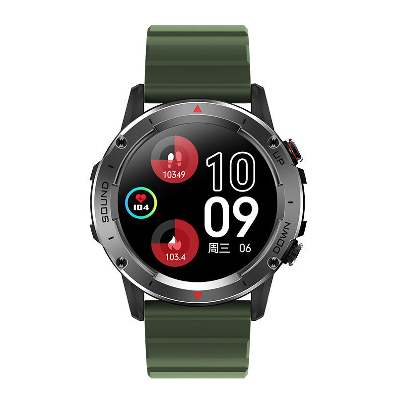 Smartwatch with a green band on a white background