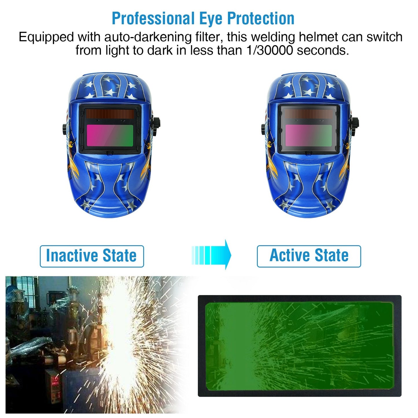 Welding Helmet Solar Powered Auto Darkening Hood With Adjustable Wide Shade Range 9-13 For Mig Tig Weld Grinding Welder Mask