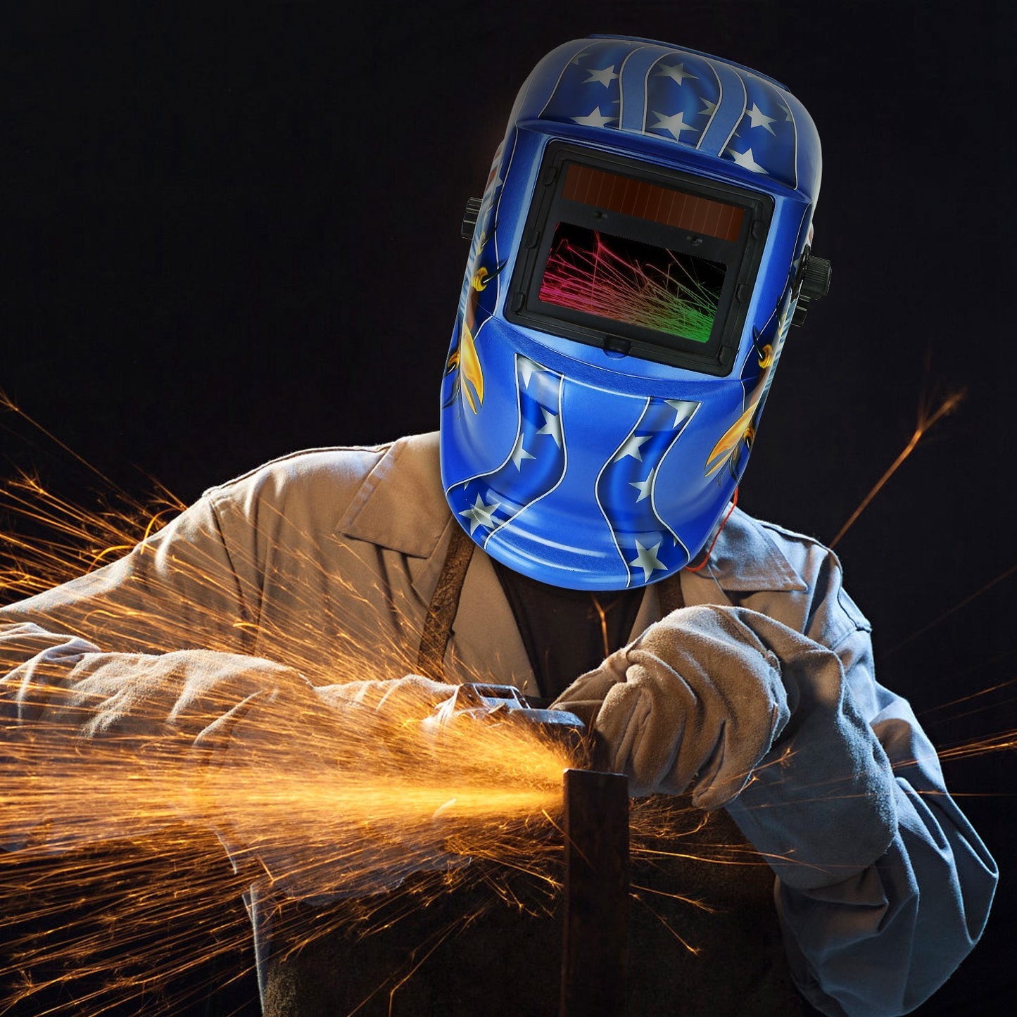 Welding Helmet Solar Powered Auto Darkening Hood With Adjustable Wide Shade Range 9-13 For Mig Tig Weld Grinding Welder Mask