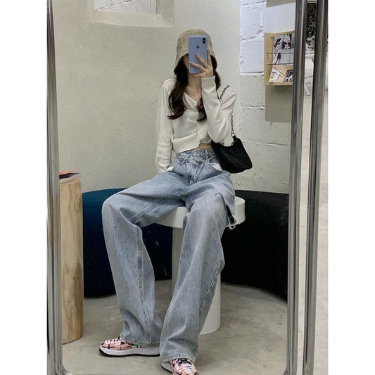 Women Summer High-rise Ripped Loose Jeans