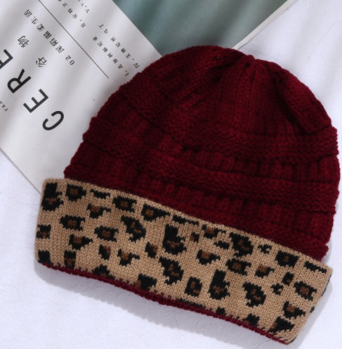 Leopard Print Cuffed Knitted Hat for Women
