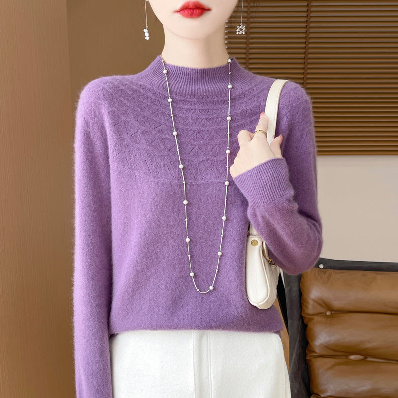 Front Line Ready-made Garments Half-collar Wool Sweater Women's Inner Wearing Hollow-out Loose Knitted Base
