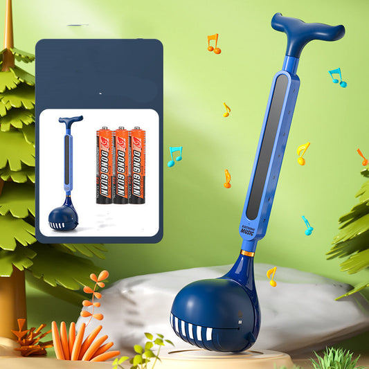 Blue cleaning tool with batteries on a green background