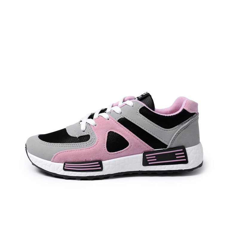 Pink, gray, and black sneaker on a white background