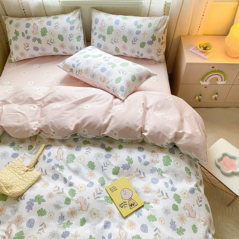 Printed Cartoon Girl Quilt Cover Cotton Four-piece Bed Sheet