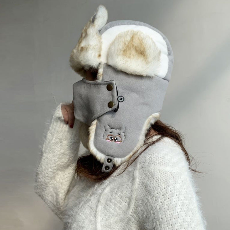 Korean Style Woolen Cartoon Embroidered Cycling Hat