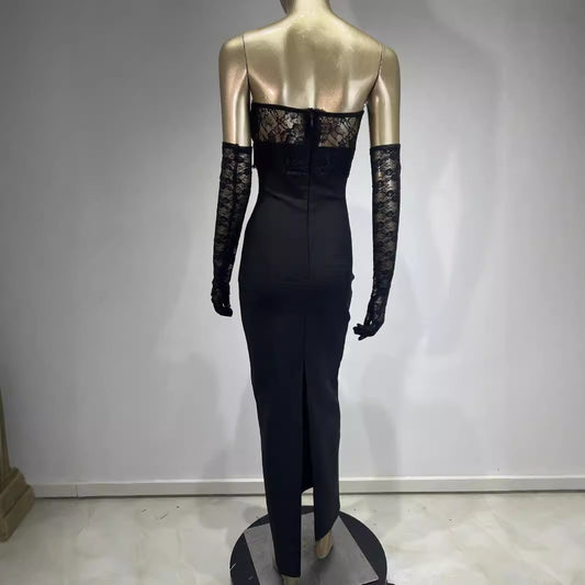 Bandage Black Lace Stitching Banquet Party Formal Dress