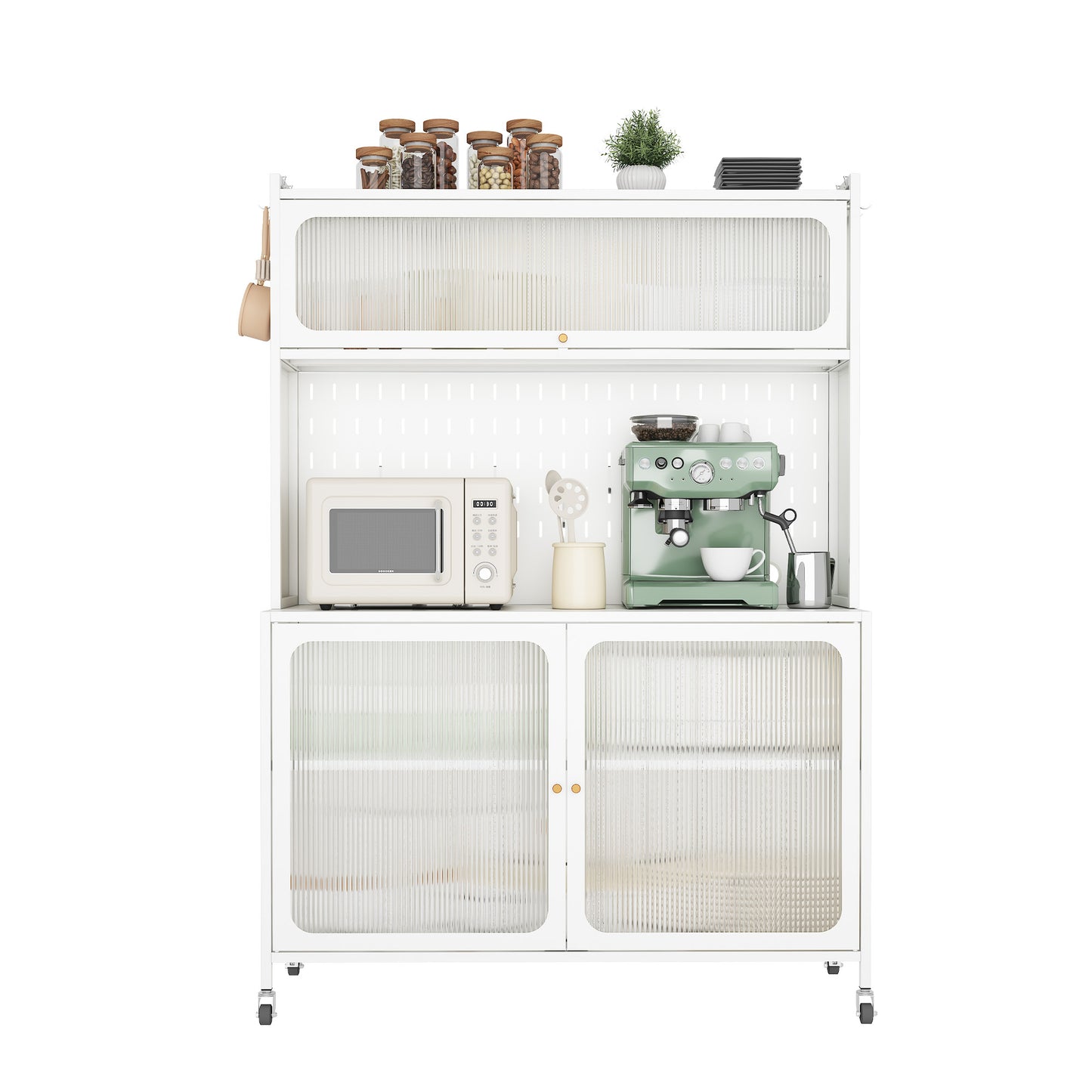 Kitchen Pantry Cabinet, Tall Storage Cabinet With Glass Doors & Adjustable Shelves, Cabinet Cupboard For Kitchen, Living Room, Dinning Room, White