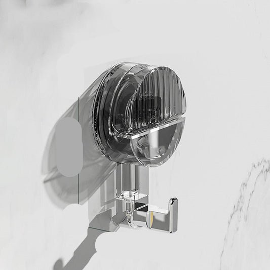 Clear plastic hook with dimensions labeled on a white background