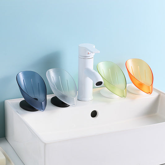 Soap Box Self Draining Leaf Shape Soap Holder Soap Dish Sponge Container With Suction Cup Shower Bathroom Kitchen Storage Box