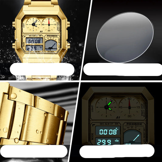 Dual Display Multifunctional Waterproof Alarm Clock Luminous Sports Chronographe Watch