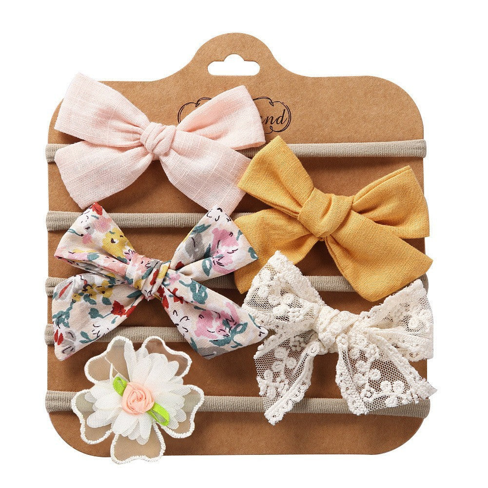 Children's Hair Accessories Handmade DIY Bow Hair Band 5-piece Baby Nylon Headband Set