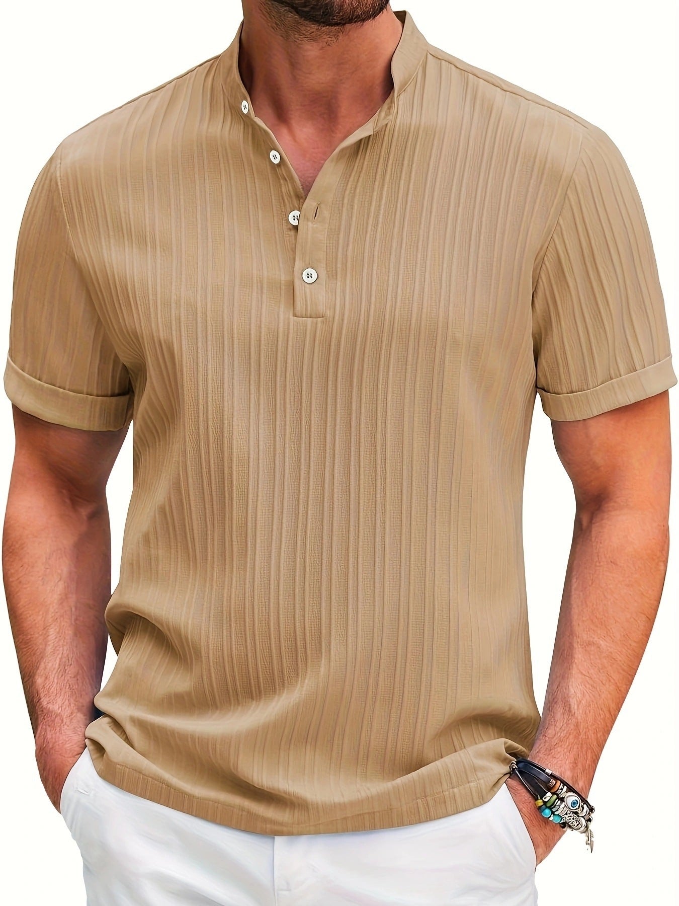Summer Stand Collar Buttons Short Sleeve T-Shirt