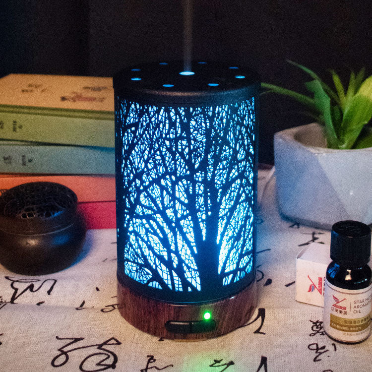 Tree Shadow Iron Art Aroma Diffuser Mute Humidifying Colorful Night Lamp Yoga Fragrance