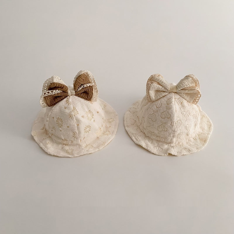 Windproof Bow Fisherman Hat Newborn Small-month Keep Baby Warm Bucket Hat