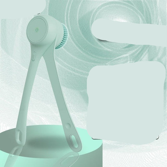 Multifunctional bath brush with five brush heads on a green background