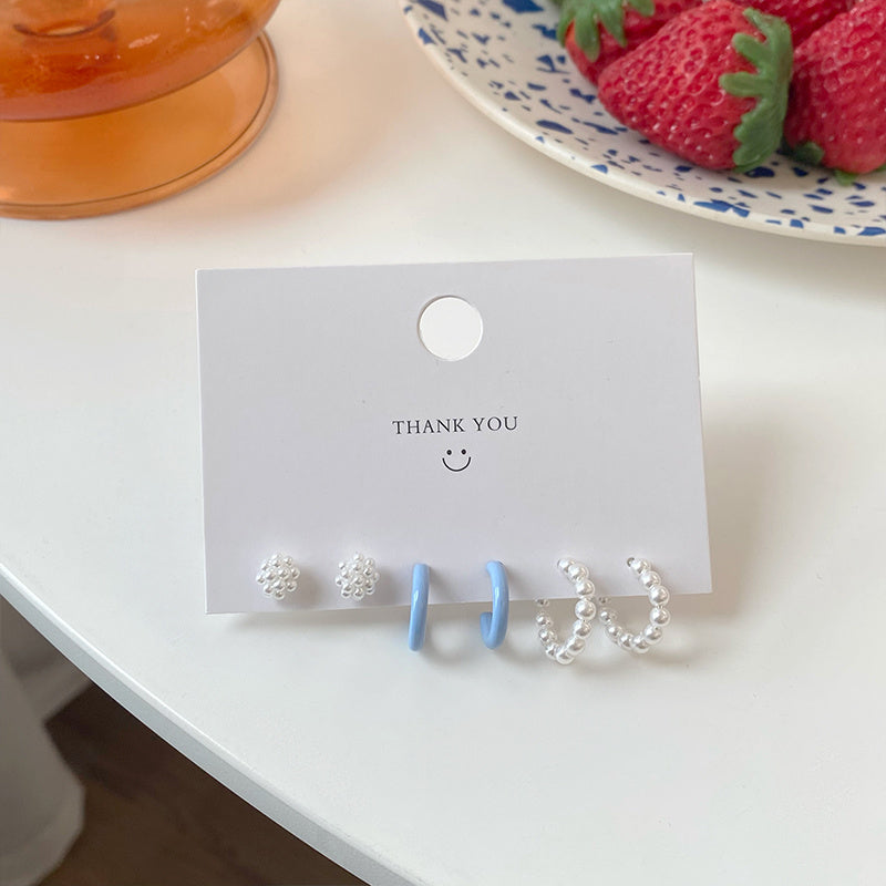 Sterling Silver Needle Pearl Series Earings Set