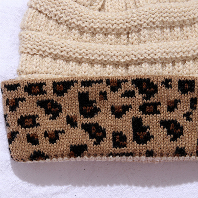 Leopard Print Cuffed Knitted Hat for Women