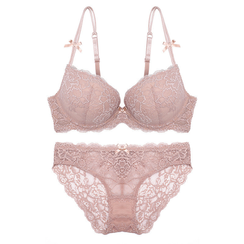 Elegant Lace Bra Set - Deep V 3/4 Cup Design
