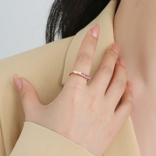 Sterling Silver Female Ring Rainbow Zircon Ring Female