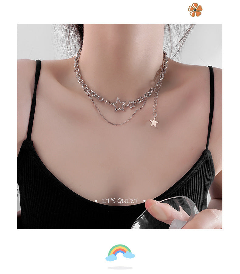 Stars Double Layer Wear Necklace Female Everything Clavicle Chain Choker
