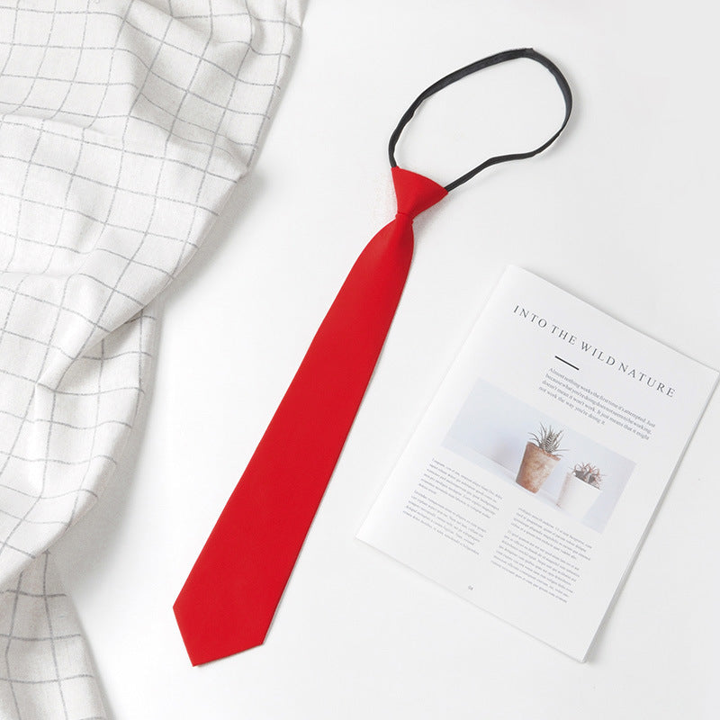 JK Japanese Style Male And Female Student Lazy Zipper Tie College Style Punch-free Shirt Formal Wear 8CM Wide Black Tie