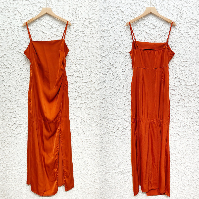 Summer Pure Color Split Dress Women