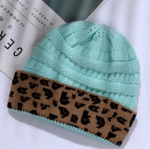 Leopard Print Cuffed Knitted Hat for Women