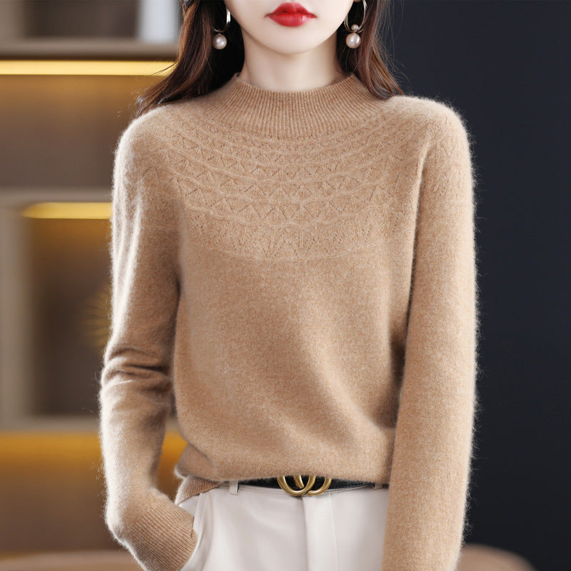 Front Line Ready-made Garments Half-collar Wool Sweater Women's Inner Wearing Hollow-out Loose Knitted Base