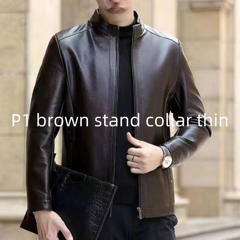 Leather Jacket for Middle-Aged Men - Fleece-Lined Casual Wear