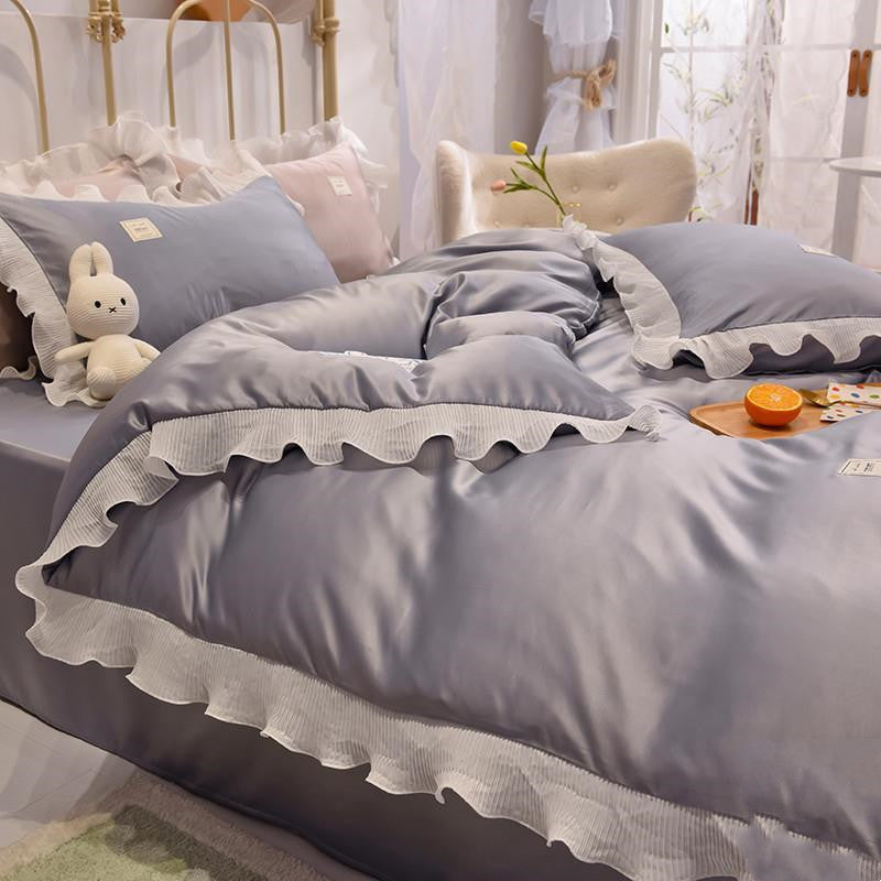 Ice Silk Bed Sheet Quilt Cover Advanced Simple Four-Piece Set