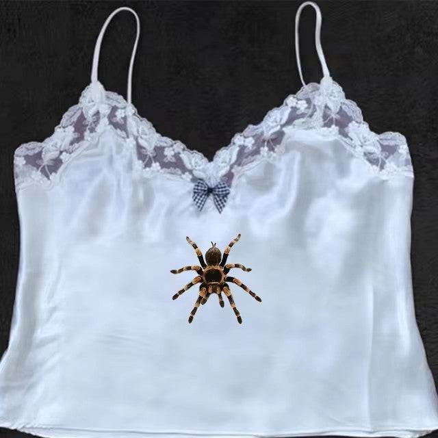 Cute Spider Print Pattern Lace Vest