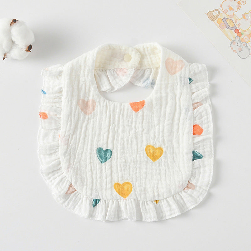 Baby Bib Ruffled Cotton Printed Gauze Lace Bib