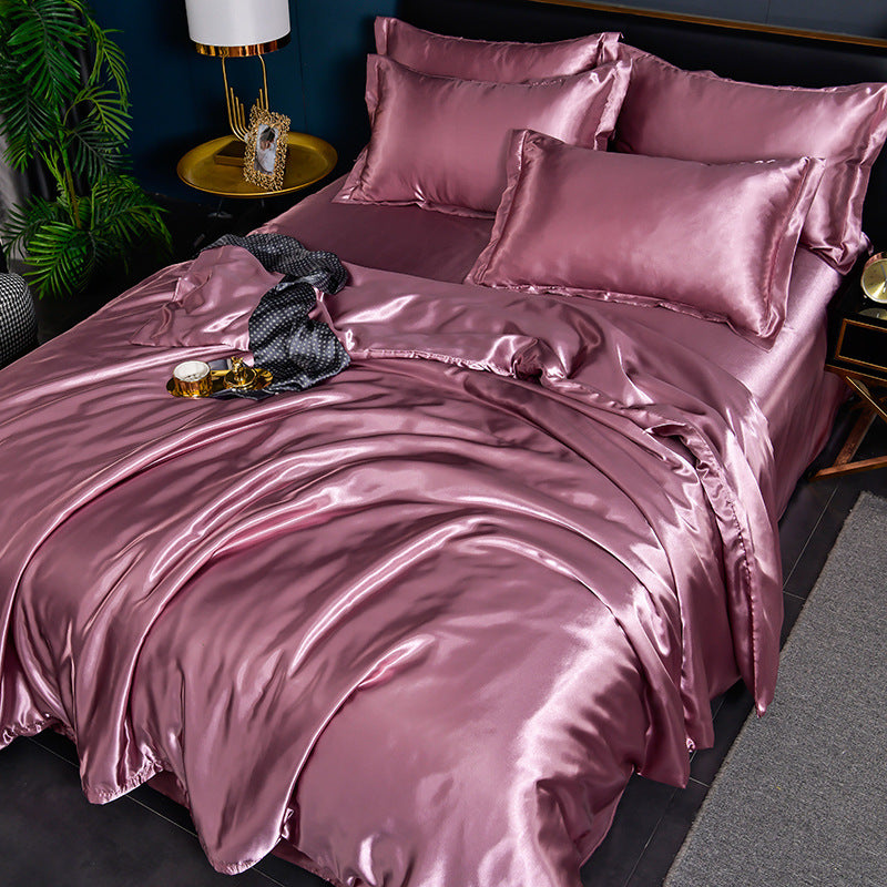 Pure Color Ice Silk Cool Quilt Cover Bed Sheet Bedding