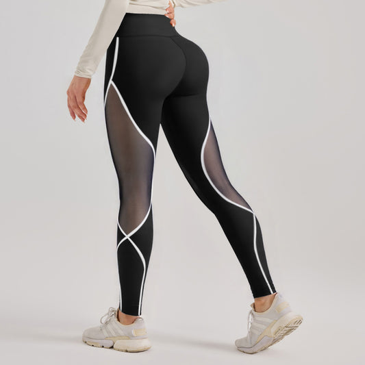 Women's Color Matching Mesh European And American High Waist Yoga Pants