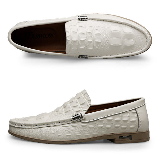 White loafers with a textured pattern on a white background