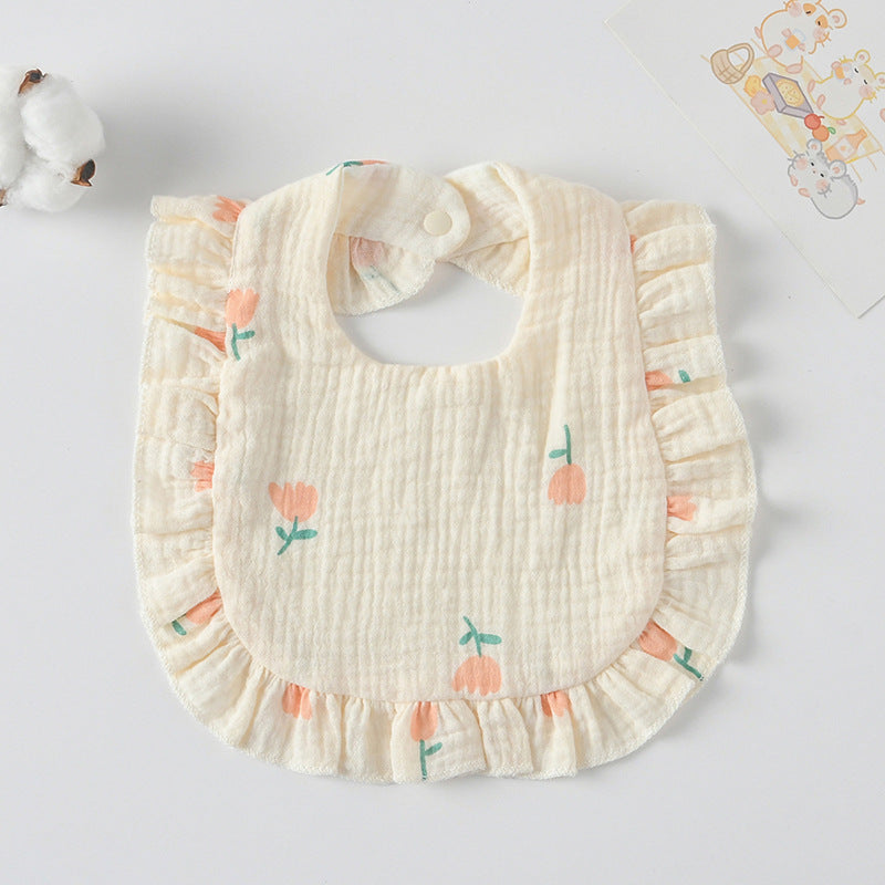 Baby Bib Ruffled Cotton Printed Gauze Lace Bib