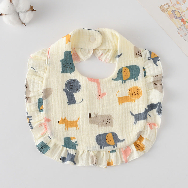 Baby Bib Ruffled Cotton Printed Gauze Lace Bib