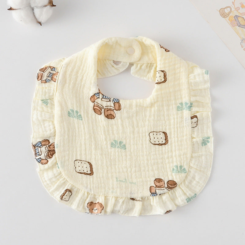 Baby Bib Ruffled Cotton Printed Gauze Lace Bib
