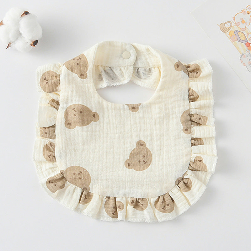 Baby Bib Ruffled Cotton Printed Gauze Lace Bib