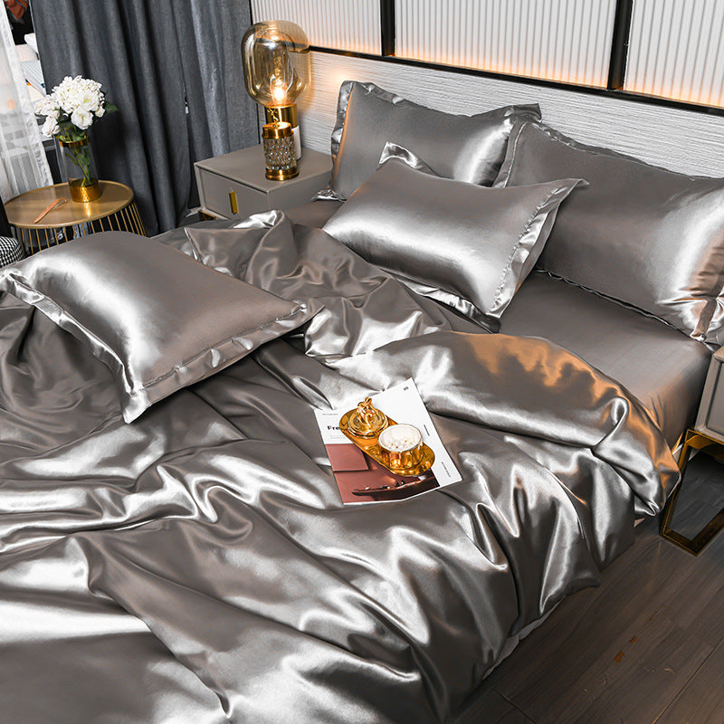 Pure Color Ice Silk Cool Quilt Cover Bed Sheet Bedding