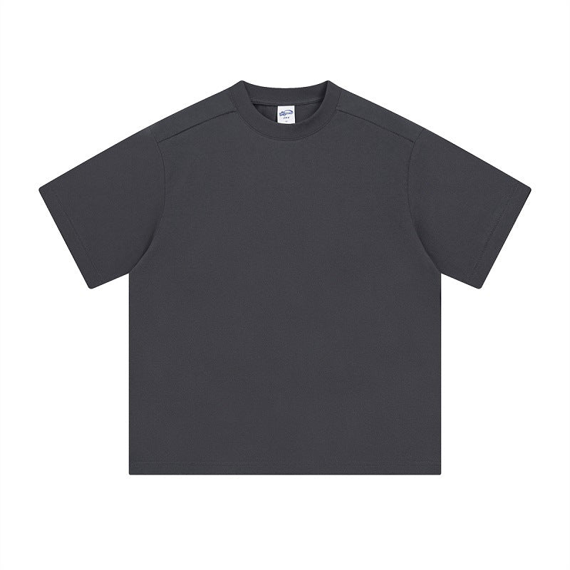 Retro Patchwork Short Sleeve Pure Color Minimal Versatile T-Shirt for Men and Women
