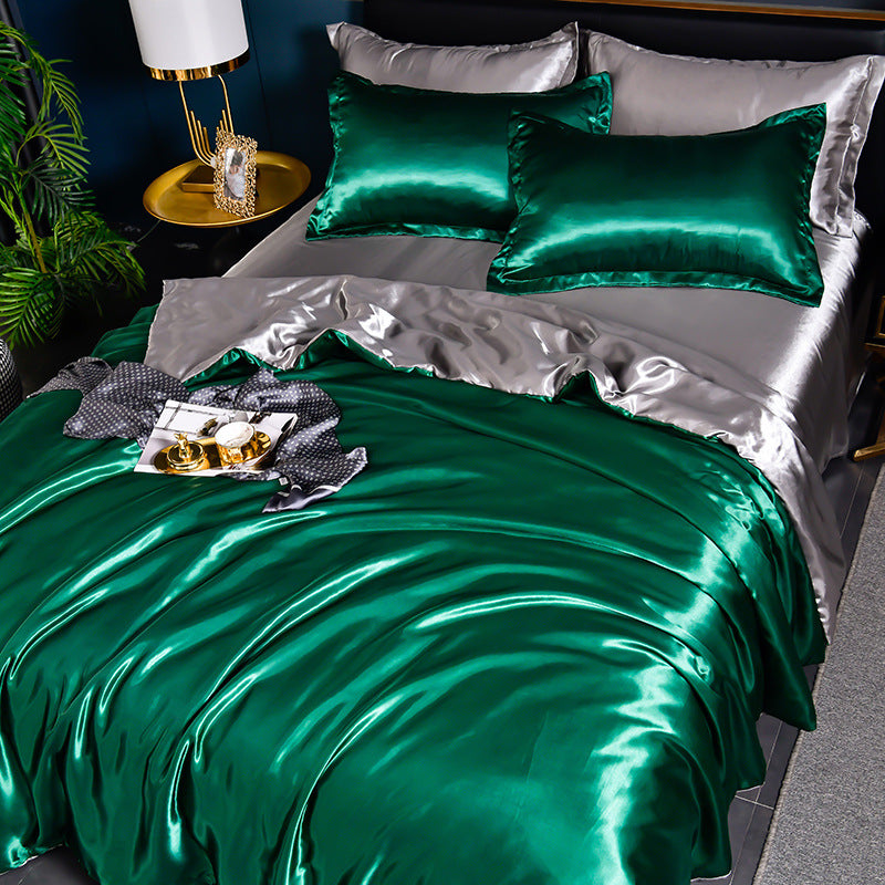 Pure Color Ice Silk Cool Quilt Cover Bed Sheet Bedding